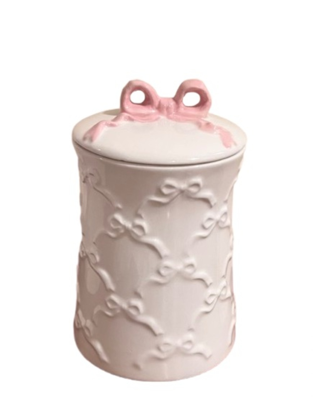 🆕- White Ceramic Decorative Canister Set with Pink Ribbon Accents - Picture 10 of 10